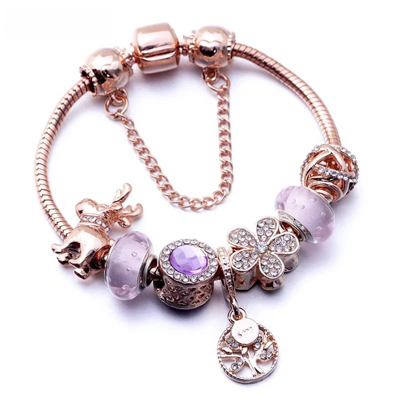 Korea New 2020 Pandora Charm Rose Gold Fortune Tree Pendant Bracelet Female Souvenir Gift for Girlfriend