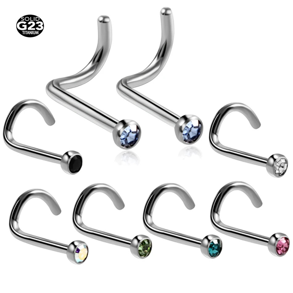 

10Pcs/20Pcs/50Pcs G23 Titanium Nose Rings Studs Round Crystal Nose Rings Piercing Body Jewelry L-shape Nose Stud Zircon Nostril