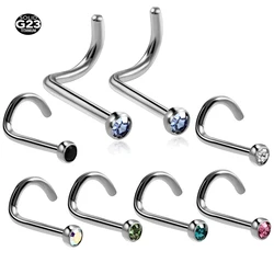 10Pcs/20Pcs/50Pcs G23 Titanium Nose Rings Studs Round Crystal Nose Rings Piercing Body Jewelry L-shape Nose Stud Zircon Nostril