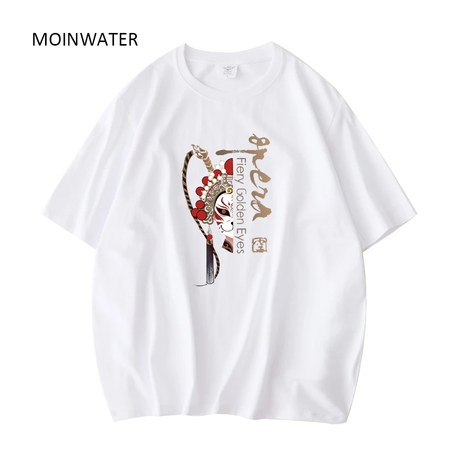 MOINWATER Peking Opera Printed T shirts for Women Khaki White Cotton Summer Classic Tees Tops MT21045