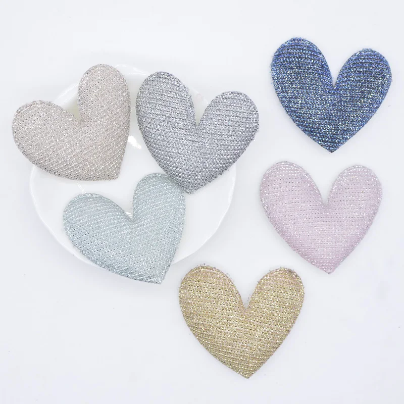 36Pcs 50*45mm Padded Silk Cloth Fabric Heart Appliques for DIY Headwear Hairpin Band Decor Clothes Sewing Supplies Patches H91