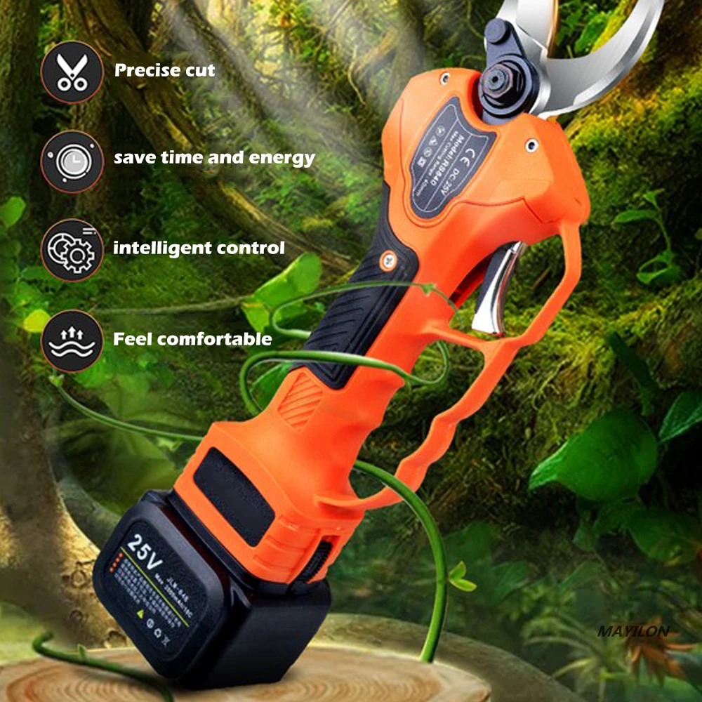 40MM Electric Scissors Fruit Tree Lengthen Shears Cordless Garden Pruning Machine High Branch Shears with 1 Charger 2 Battery