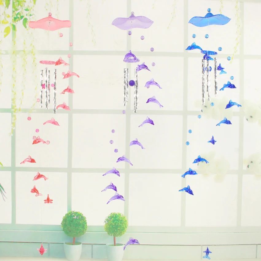 Plastic Wind Chimes Humming Bird dolphin Wind Chimes Bells Metal Tube Hanging Wall Home Car Outdoor garden Decoration 70cm