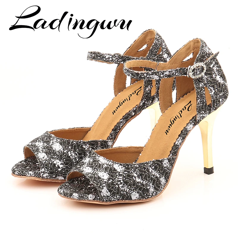 ladingwu Ladies Latin Dance Shoes Women Tango Sole Girls Salsa Ballroom Dancing Shoes 7.5cm-8.5 Metal heel Ballroom Dance shoes