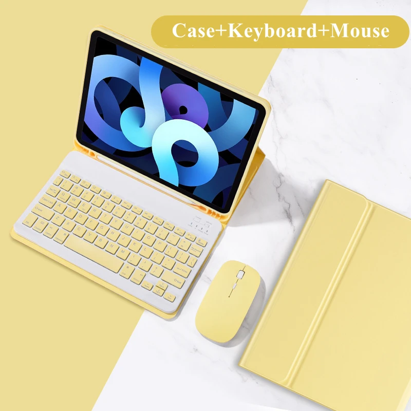 Teclado e Mouse sem fio para iPad Air 4 e 5, Capa com Suporte para Lápis, Bluetooth, Russo e Espanhol, Capa para iPad Pro Air 4 e 8