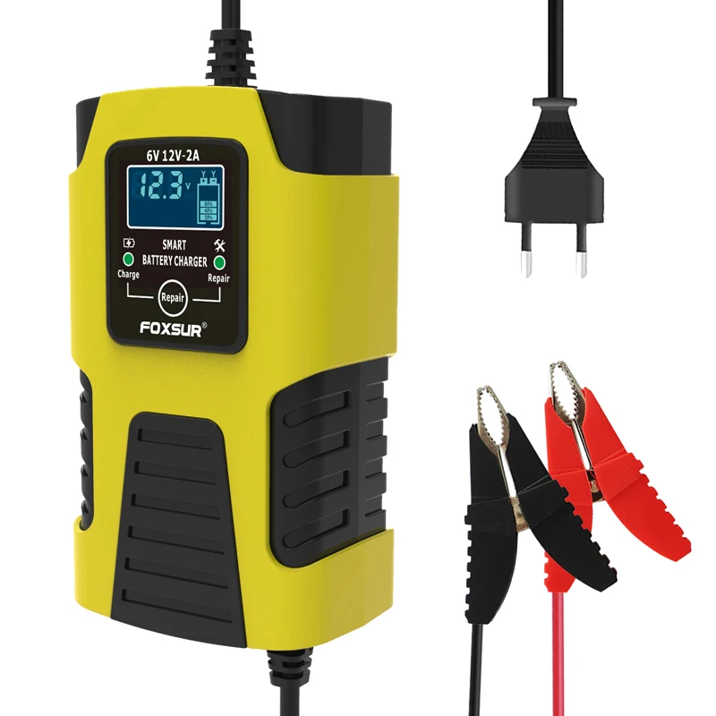 FOXSUR  Motorcycle and  Car Automatic Smart Battery Charger ,Rated output: 6V 2A / 12V 2A,for most battery types