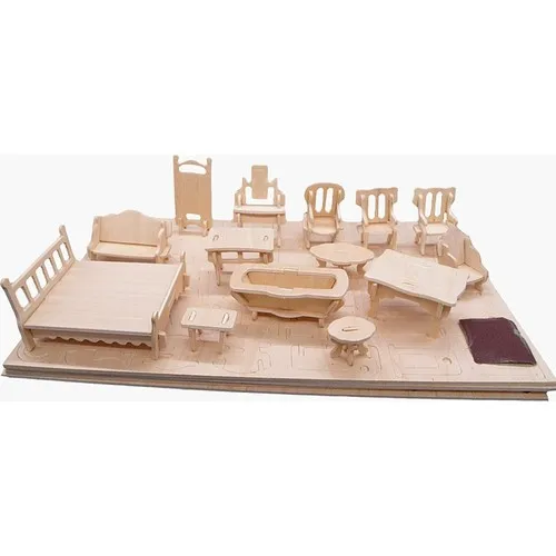 

Woodcraft 184 Parts Miniature Paintable House Utensils Scale Model 3D Wooden Toy Furniture Set