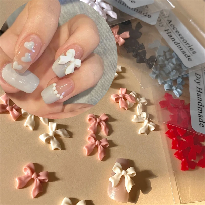 

100PCS/Set Of Bow Pattern 3D Resin Decorations For Nail Decoration White Red Black Pink Girl Daily Nail Tip Jewelry