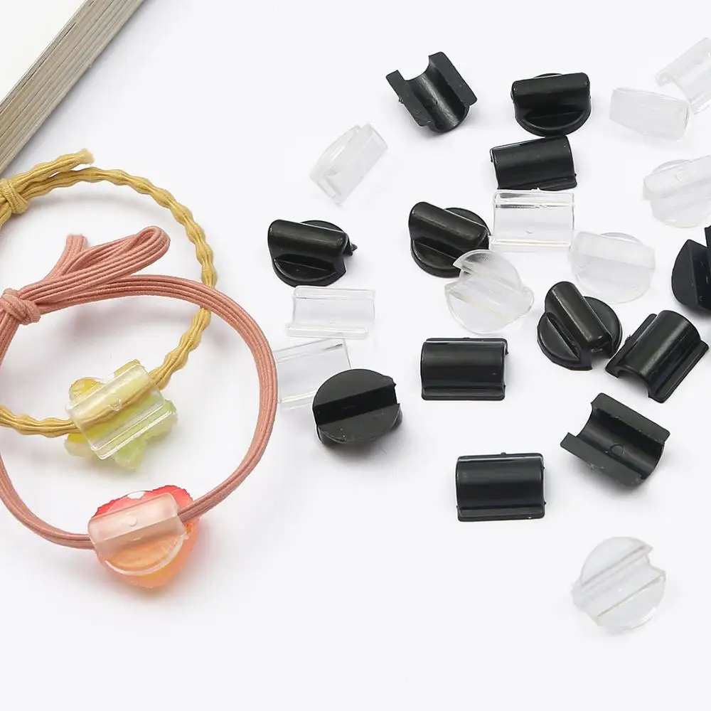 10Pcs Black/White Hairdressing Tool Connector Elastic Rubber Band Paste Buckles For DIY Hair Band Tie Circle Bow Jewelry Making