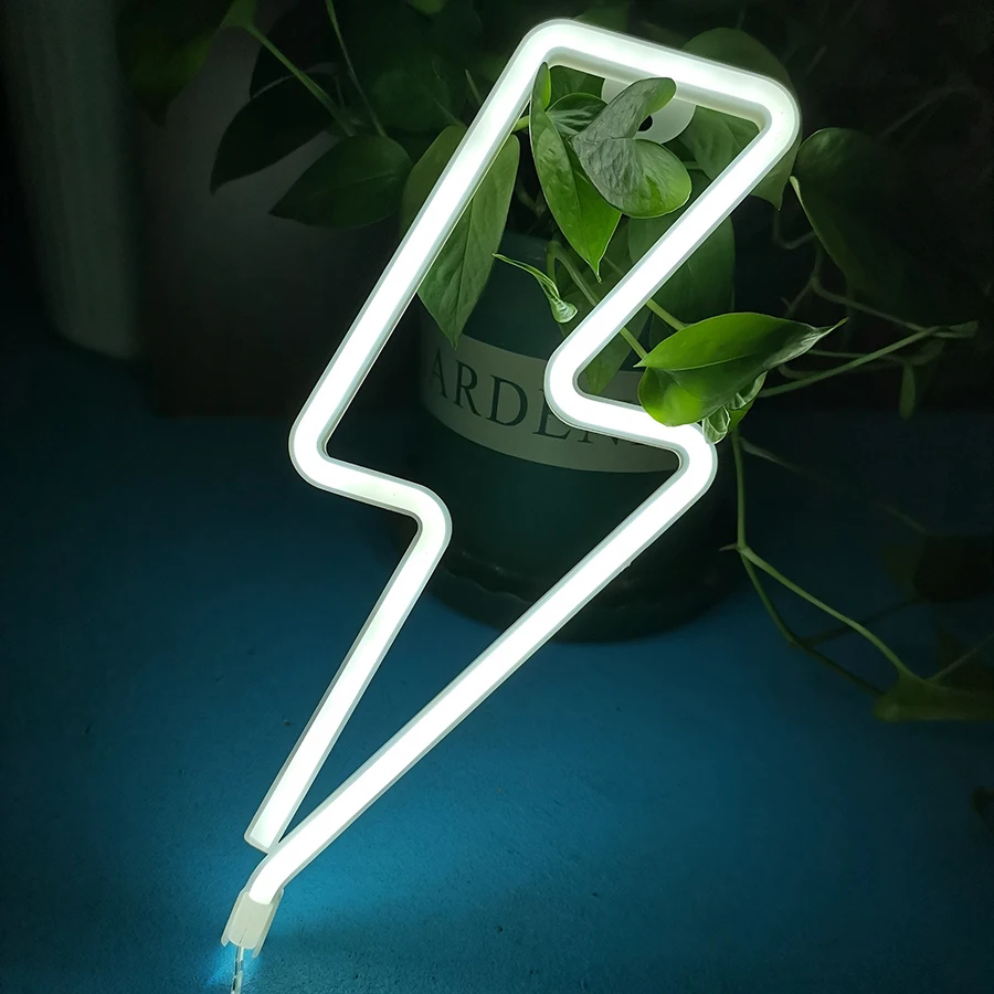 Lightning Neon Sign Lights LED Flash Shape Table Wall Lamp Nightlight Decoration Home Party Birthday USB & Battery Box Powered