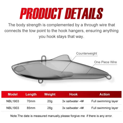 Imagen 2 del producto Noeby Señuelos de Pesca con vibración, cebos duros artificiales, Crankbait sin Lipless, hundimiento, Wobbler para Lucio, 70mm, 20g