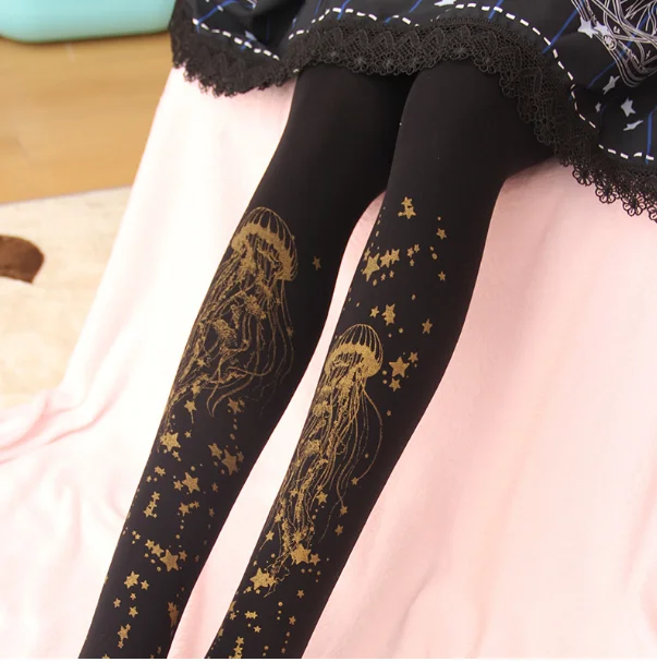 Primavera outono japonês doce lolita meia-calça estampagem quente impressão gótico lolita collants kawaii menina loli cos