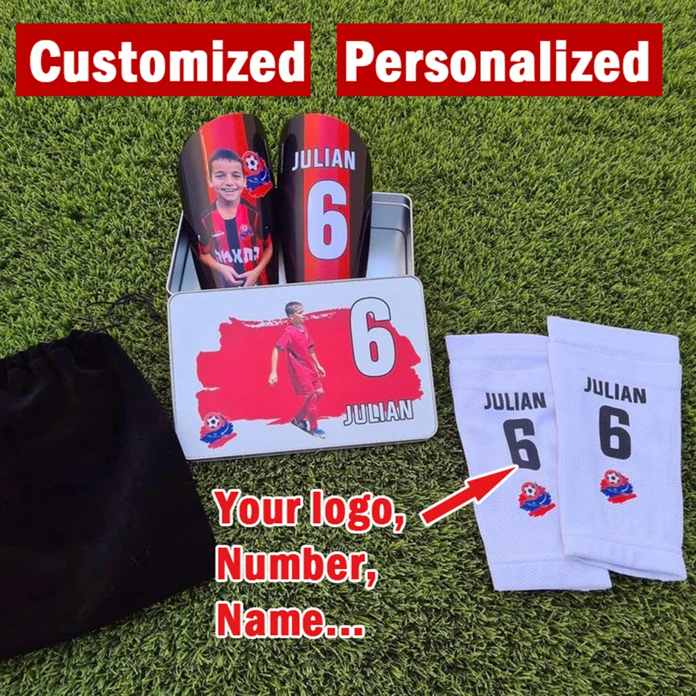 Customized 1 Pair Soccer Football Shin Guard Teens Socks Pads Professional Shields Legging Shinguards Sleeves Protective Gear