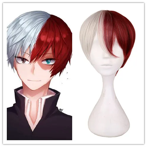 My Hero Academia Boku no Hiro Akademia Shoto Todoroki Shouto Sliver White And Red Cosplay Wig