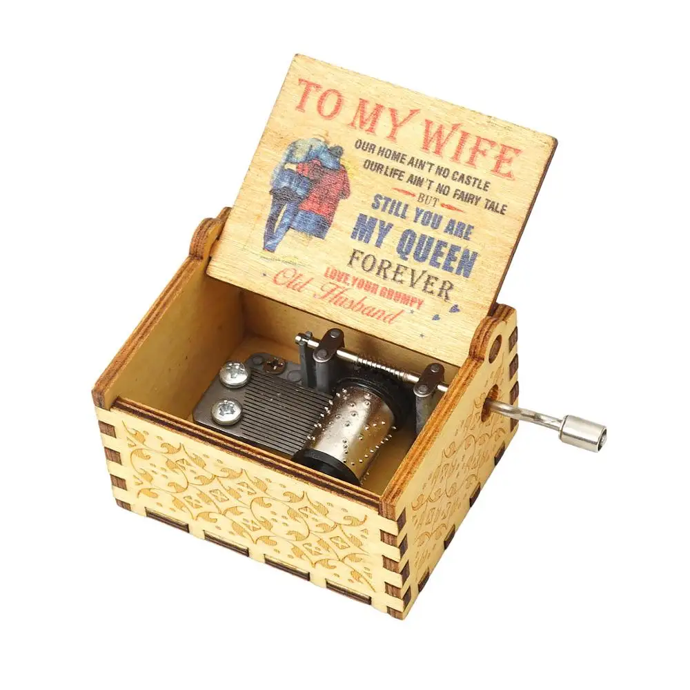 Wood Music Box for Wife,Hand Cranked Laser Engraved Vintage Musical Boxes Case Gifts for Birthday/Valentines Days/Thanksgiving