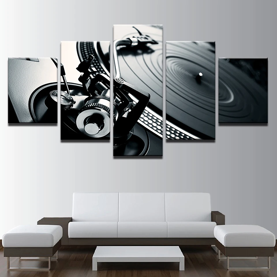 Canvas Pictures Home Wall Art Framework Decor 5 Piece Music DJ Console Instrument Painting Night Club Of Mural Bar Prints Poster