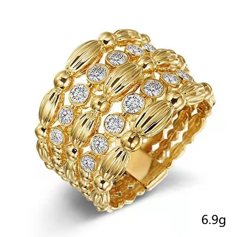 

2024 Multi-Layer Bends And Hitches Inlaid Rhinestone Gold Ring Women's Rings Bague Femme Women Jewelry Bijoux Bijouterie Female