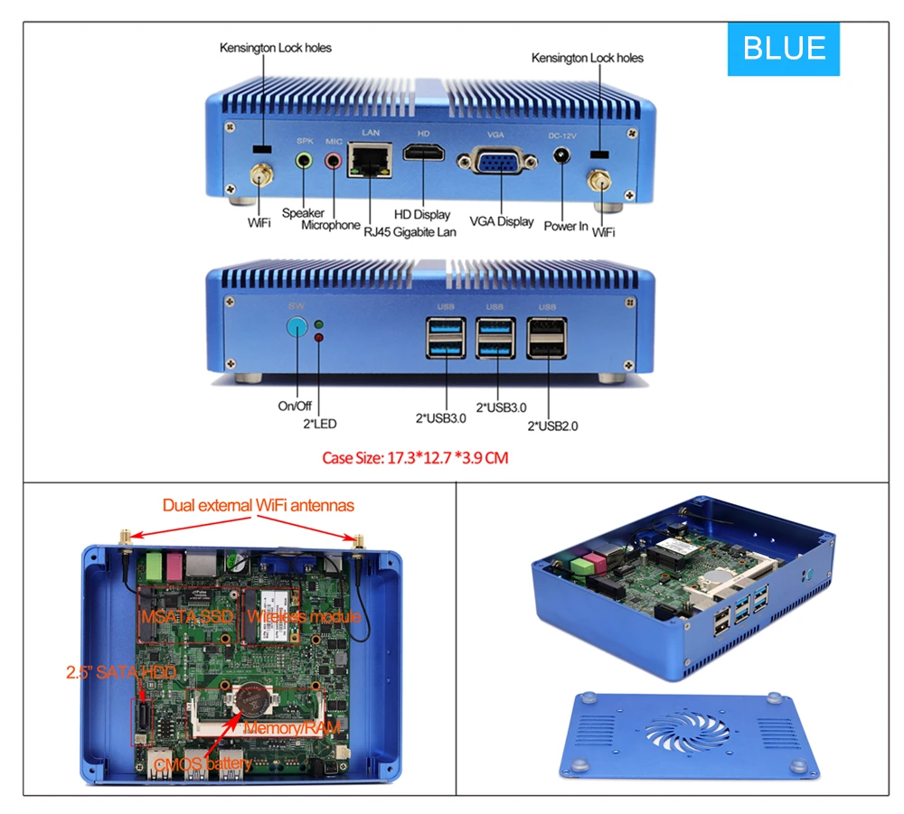 Eglobal PC Mini Tanpa Kipas Murah Windows 10 Pro Intel I5 7200U I3 7167U DDR4/DDR3 Komponen Komputer Platform 4K HTPC WiFi HDMI VGA