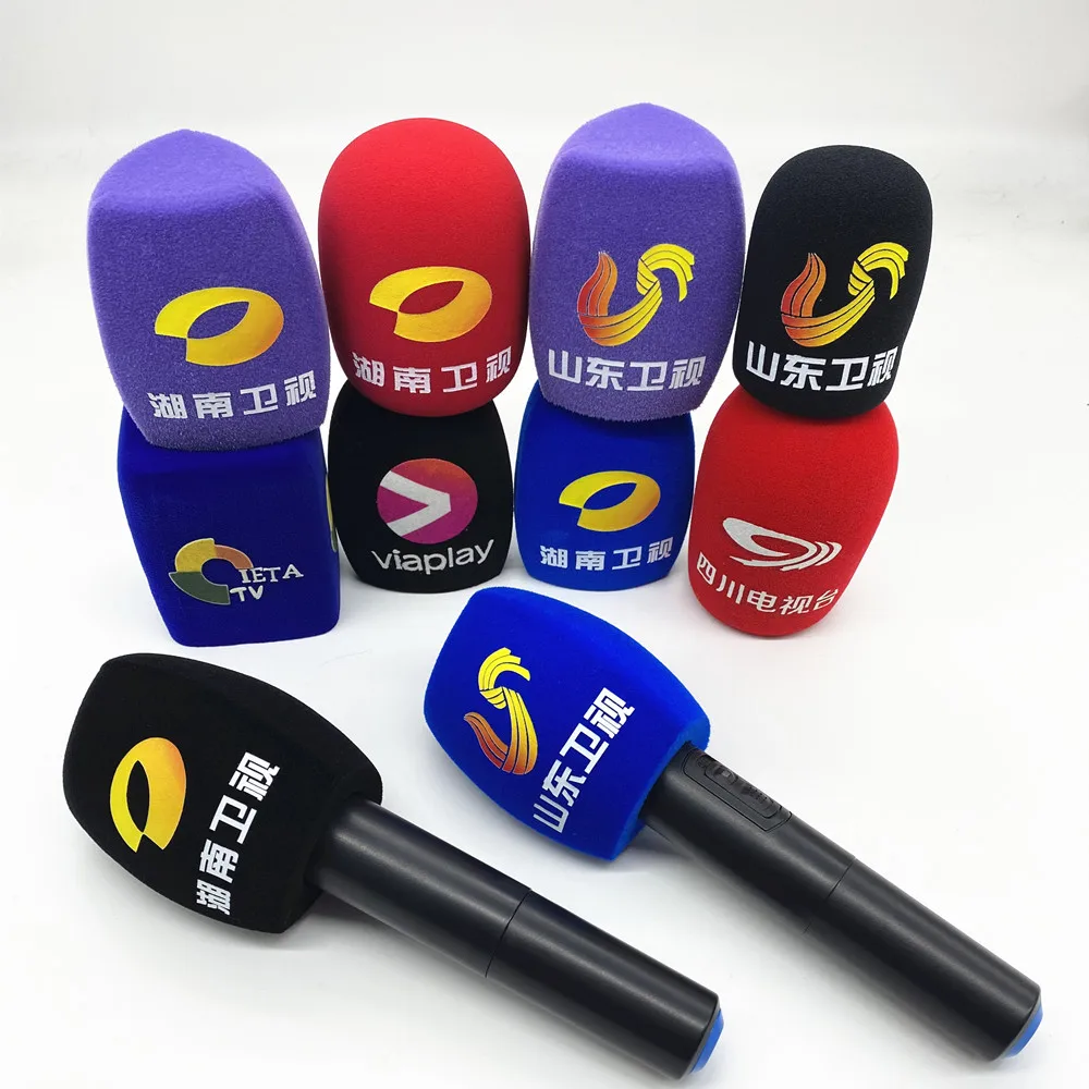 

Flocking Microphone Covers Print Logo Microphone Windscreens Customized Winds Handheld Mic Sponge For Outdoor Interview