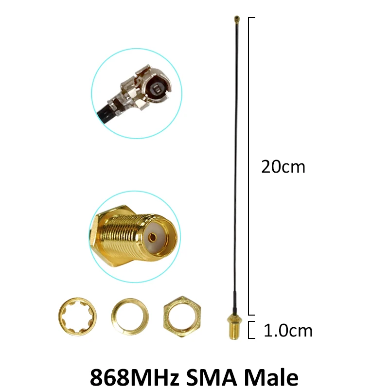 GRANDWISDOM 10pcs 868mhz antenna 2dbi sma male 915mhz lora antene module lorawan ipex 1 SMA female pigtail Extension Cable