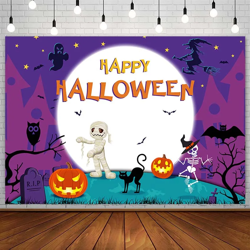 

Happy Halloween Backdrops Ghost Pumpkin Skull Bat Witch Night Cemetery Child Photography Background Photo Studio Photozone Props