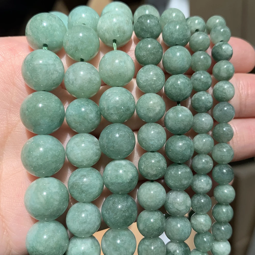 Natural Green Burmese Jades Stone Beads Round Loose Spacer Beads For Jewelry Making DIY Bracelet Accessories 15\'\' 6 8 10 12mm