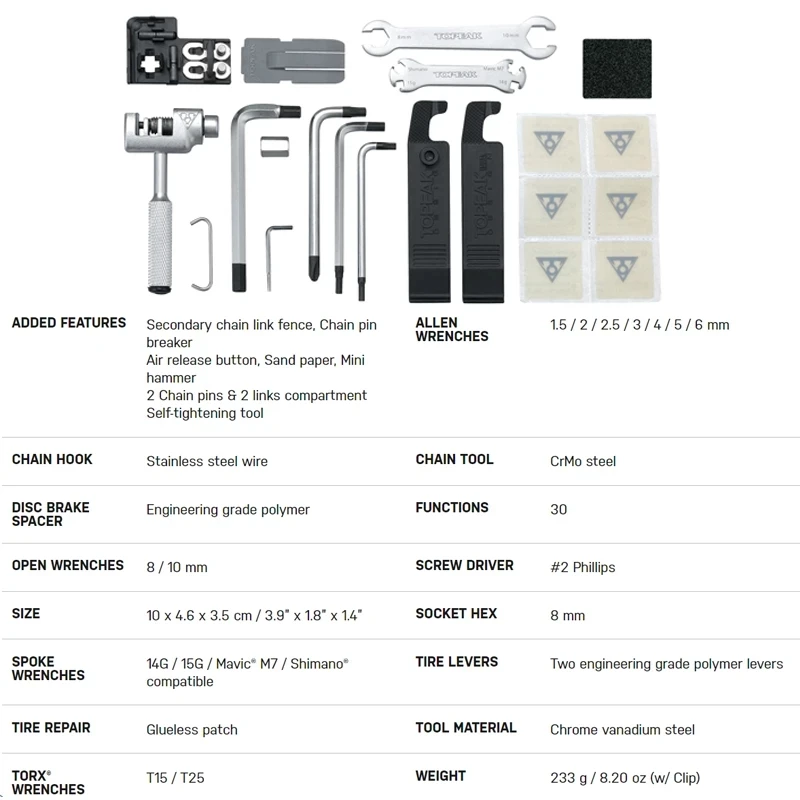 Topeak TT2543 Bicycle Repair Kits Set Chain Breaker Cutter Cycling Wrench Tire Lever And Patch MTB Road Bike Multi Tools Sets