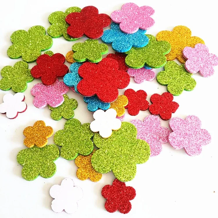 1bag/LOT,Glitter flower foam stickers Baby room decoration Early learning educational toys Kindergarten craft diy toys Handmade