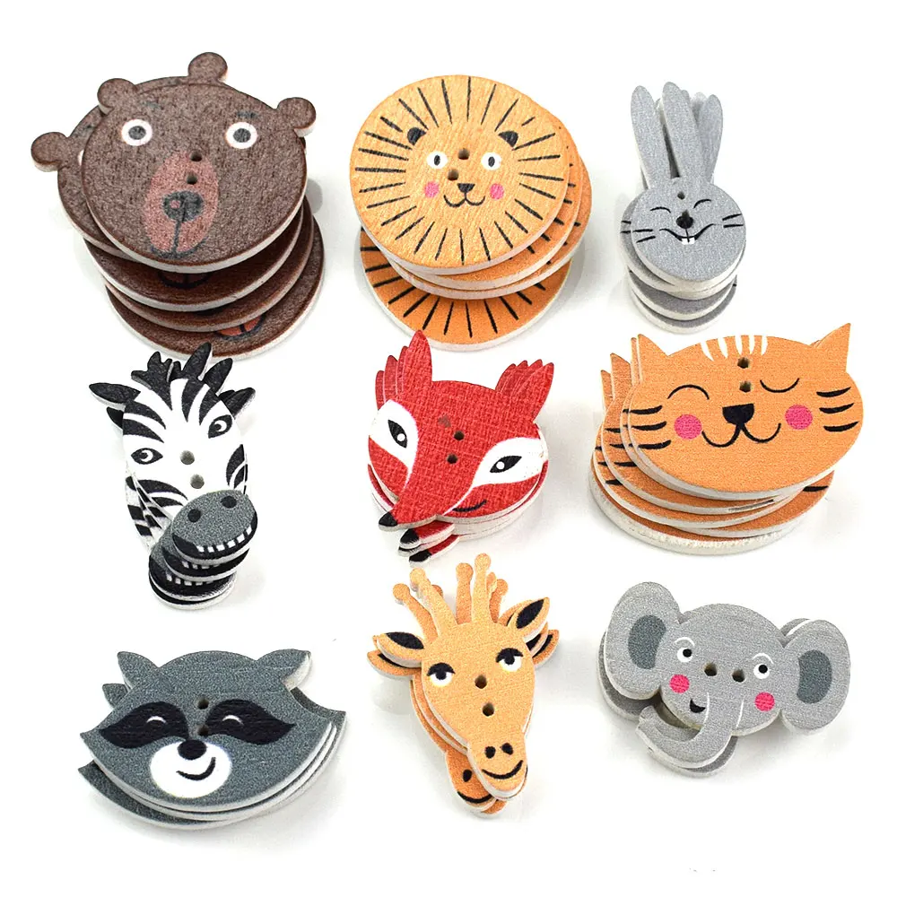 300PCS Mixed Scrapbooking Buttons Wooden Buttons Animal Sewing Accessories Two Holes Wood Decorative Sewing Button 25-35MM