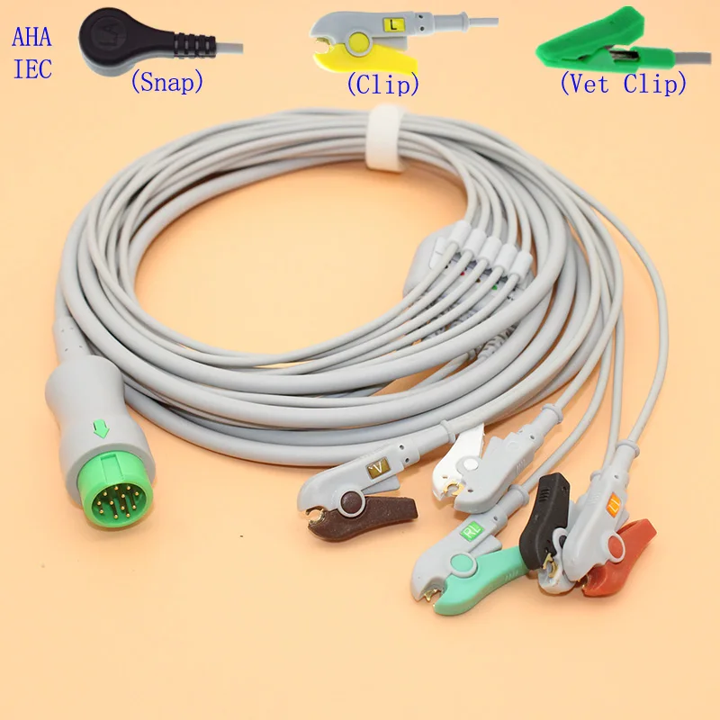 Compatible with 12PIN Mindray Patient ECG monitor 5 lead cable and electrode connector of Snap/Clip,AHA OR IEC