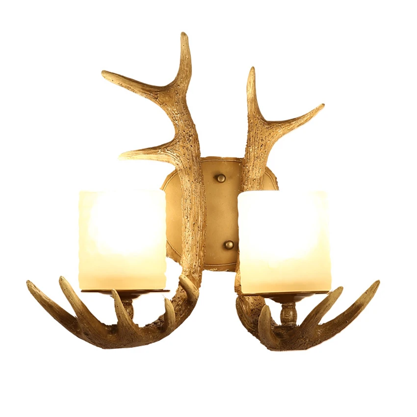 

American Country Resin Antler Wall Lamps Bedroom Modern Living Room Lamp Resin Balcony Aisle Sconces Wall Lights Deco Fixtures