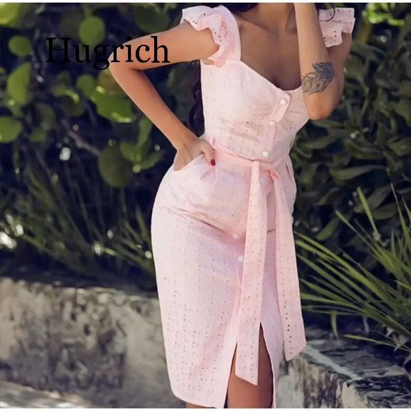 Women White Dress Lace Up Sexy Midi Vestidos Ruffles Sleeveless Bodycon Female Dresses 2020 Buttons Belt Elegant Ladies Clothes