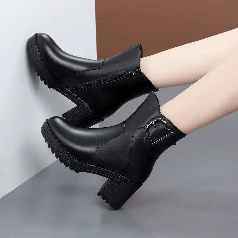 Hot Sale Spring Autumn Lacing Knee High Boots Women Fashion White Square Heel Woman Leather Shoes Winter PU Large Size