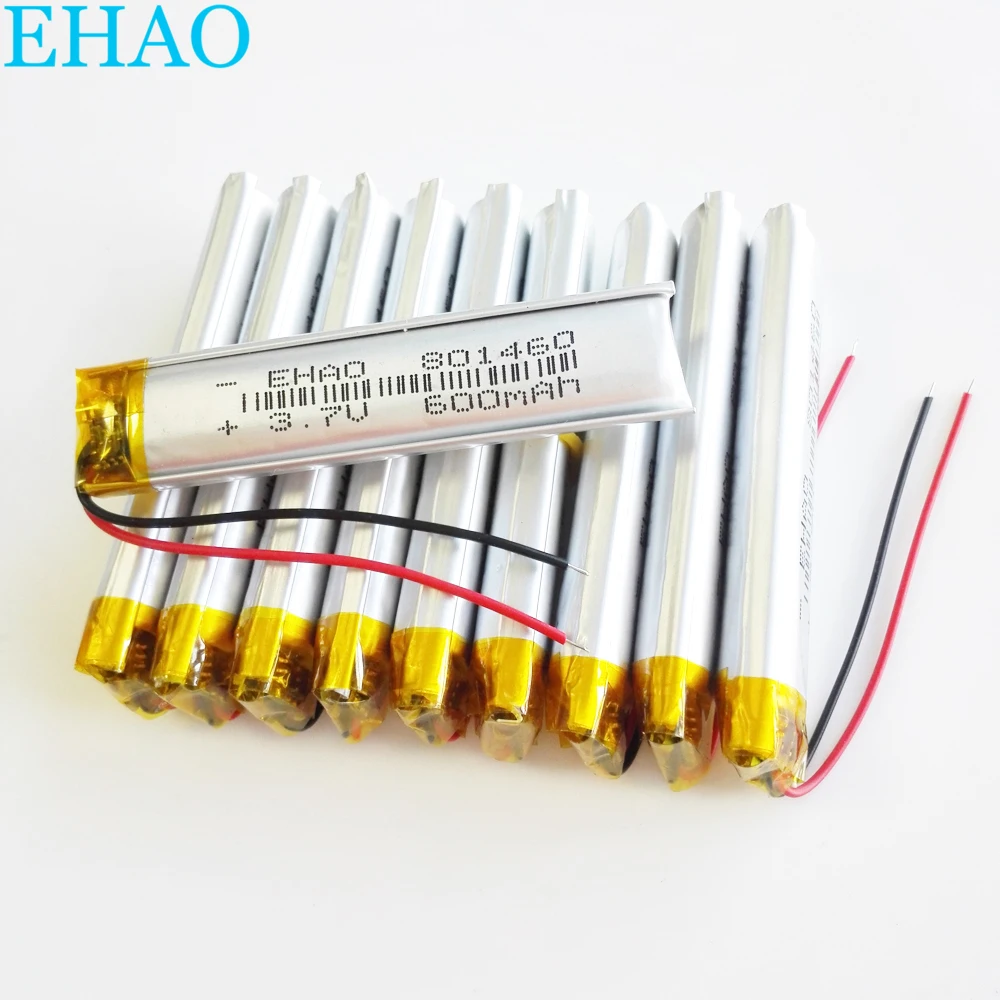 

10 PCS 801460 3.7V 600mAh Lithium Polymer LiPo Rechargeable Battery For Mp3 GPS CAMERA DVD E-book Bluetooth Headset LED Light