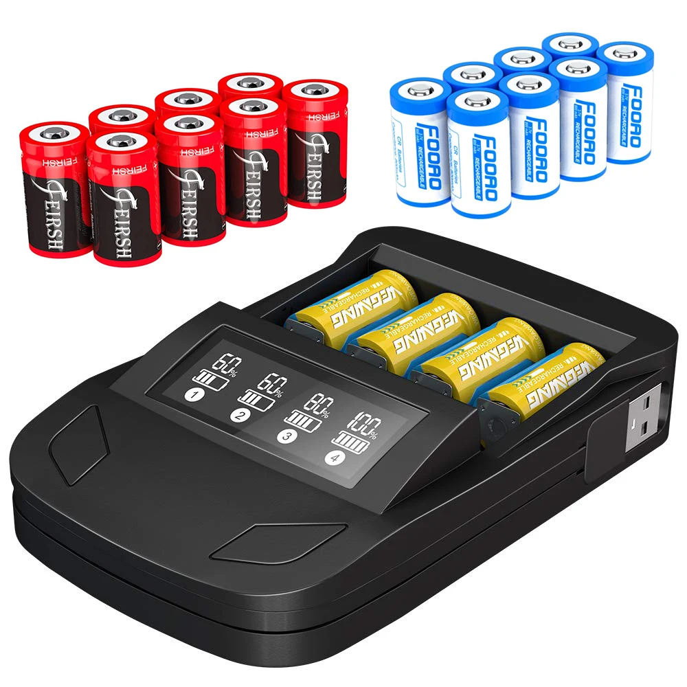 

800mAh CR123A Rechargeable Batteries and LCD 16340 CR17345 CR123A battery Charger for Arlo Wireless Cameras VMC3030 VMK3200