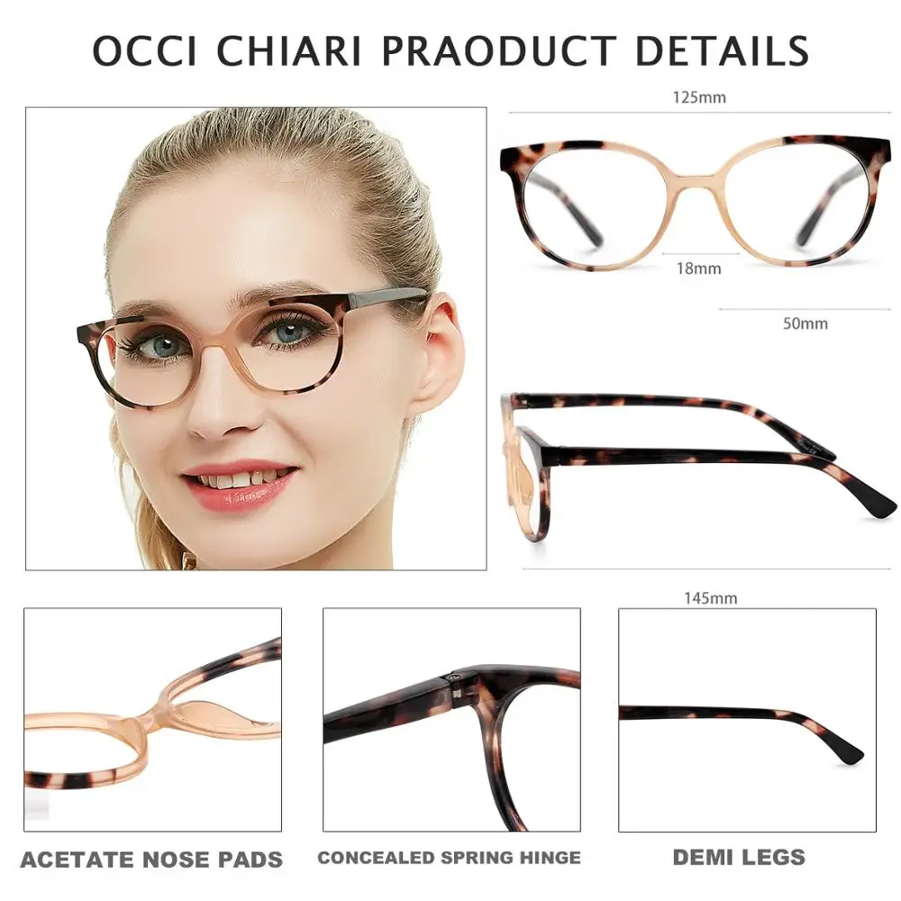 OCCI CHIARI Reading Glasses Women Round Eyeglasses Retro Clear Lens Presbyopia Eyewear Hyperopia Points For Reader Far Sight +2