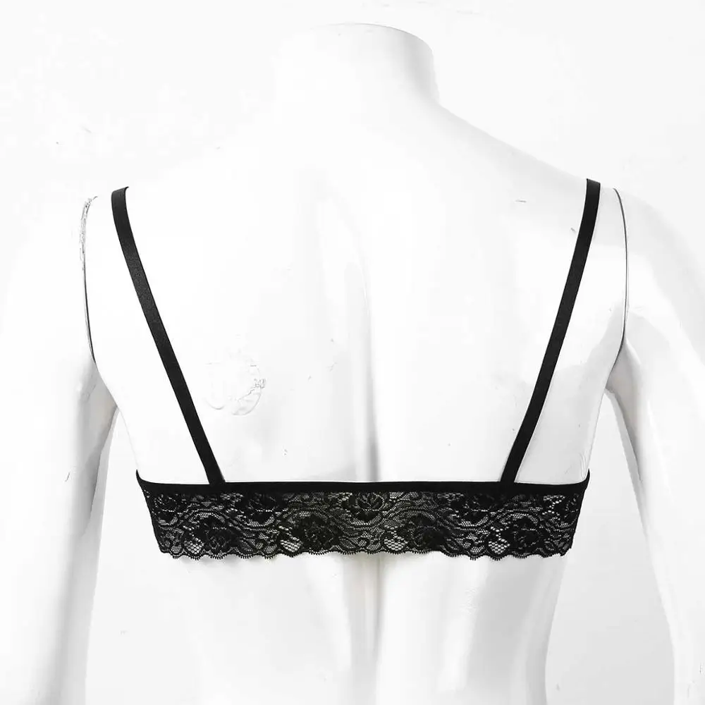 Hot Sexy Men Erotic Bra Crossdressing Sissy Lingerie Adjustable Spaghetti Straps Floral Lace Wire-free Unlined Male Bralette Top