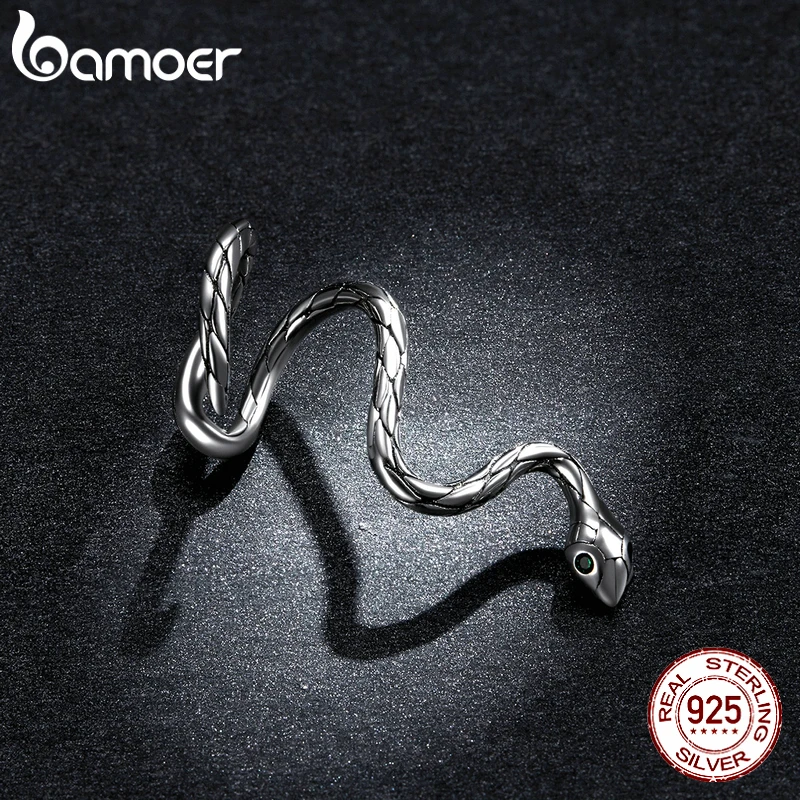 bamoer 925 Sterling Silver Rich 1 Piece Magical Snake Earring Clip Hoop for Women and Menamel Ear Buckle Fashion Jewelry BSE510