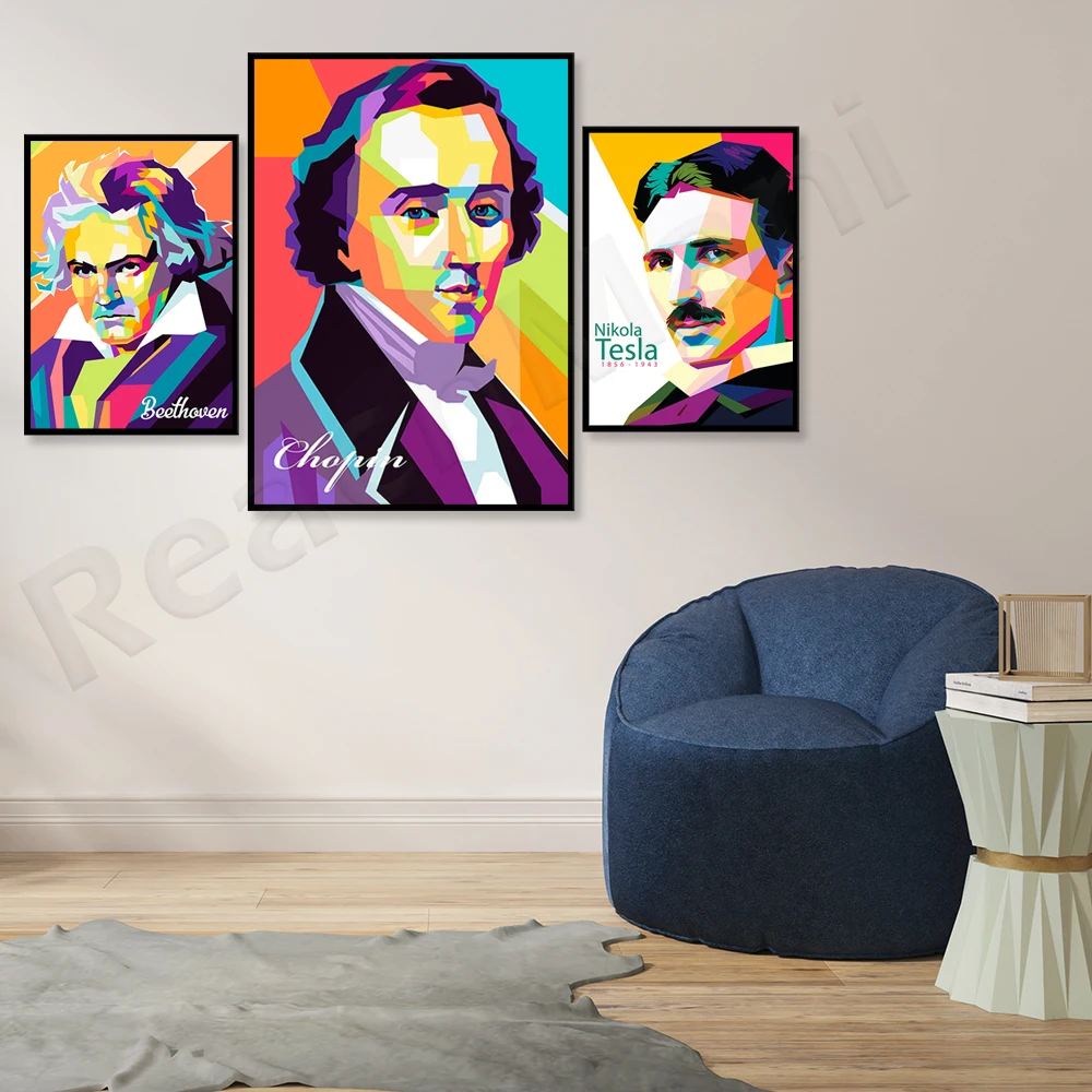 Chopin portrait, Ludwig van Beethoven, Beethoven, wall canvas, pop art retro style classic poster Tesla portrait art poster