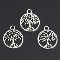 50pcs Silver Color 18.5x15.5mm Hollow Tree Charms Plants Pendant Fit DIY Handmade Metal Jewelry Findings Supplies