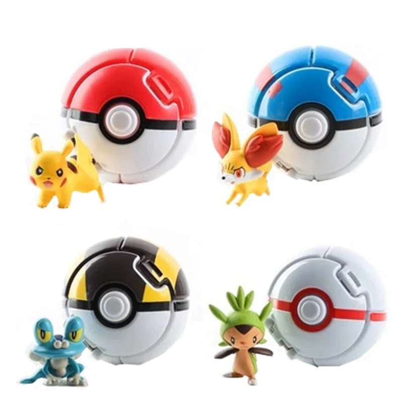 4Pcs/Set TOMY Pokemon Elf Ball Pikachu Pokeball Pocket Monster Variant Toy Action Figure Model Toys Kids Game Cosplay Toy Gift