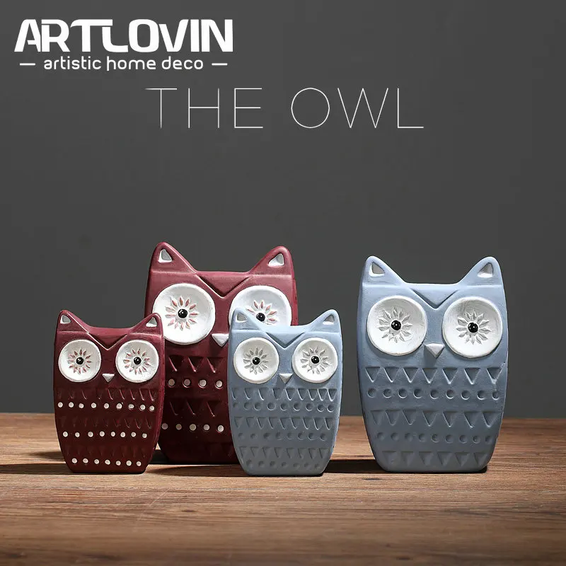 Creative Ceramic Owl Home Decoration Figurines Acessoriess Christmas Living Room TV Cabinet Miniatures Chinese Porcelin Crafts