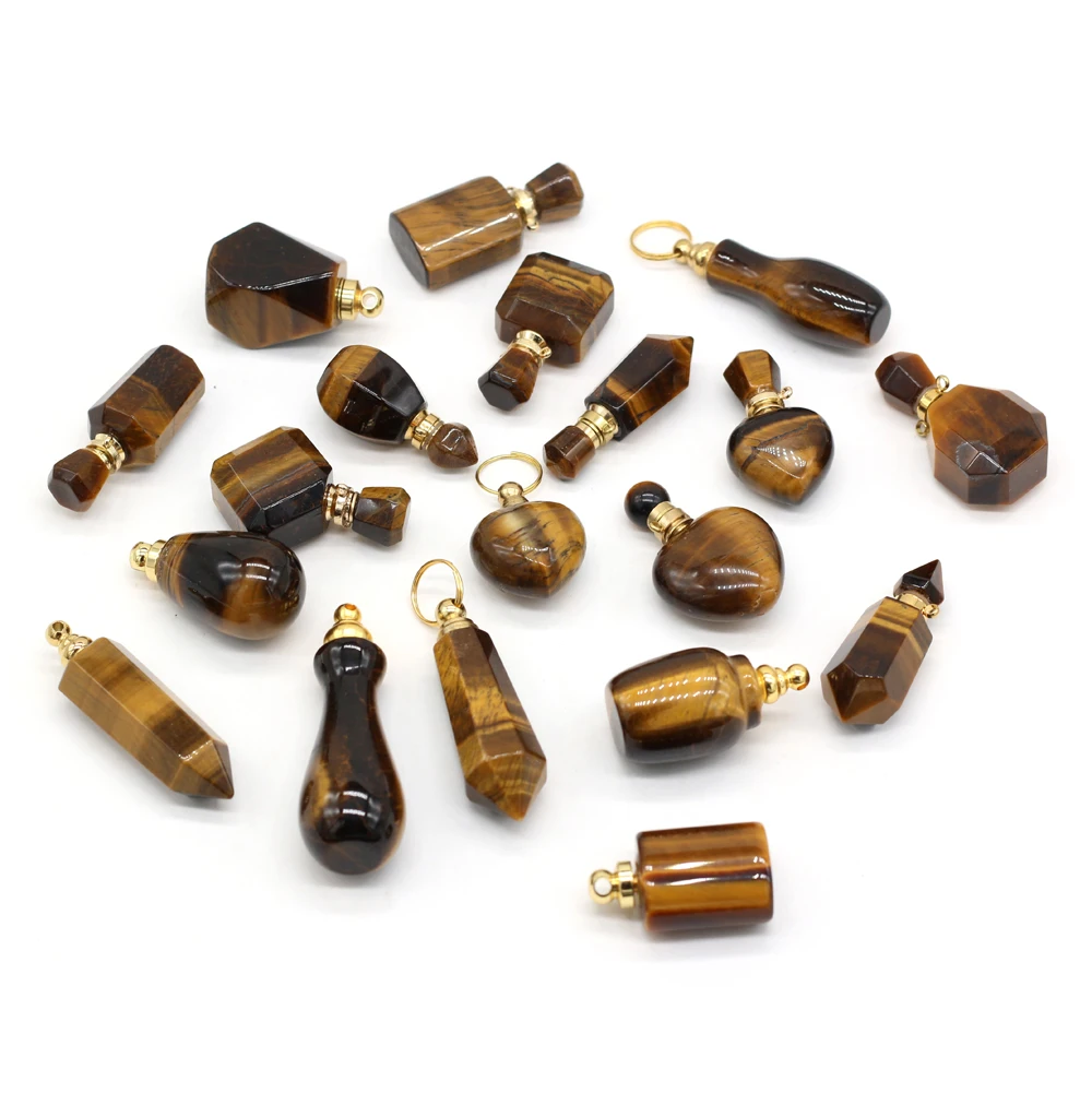 

2021 New Style Hot Sale Natural Stone Perfume Bottle Pendant Irregular Tiger Eye Stone For Jewelry Making DIY Necklace Accessory