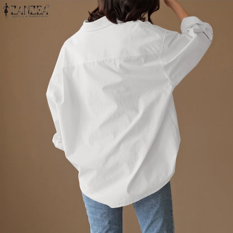 ZANZEA 2023 Elegant Spring Shirts Women\'s Irregular Top Casual Baggy Button Blusas Female Lapel Solid Tunic Chemise 7