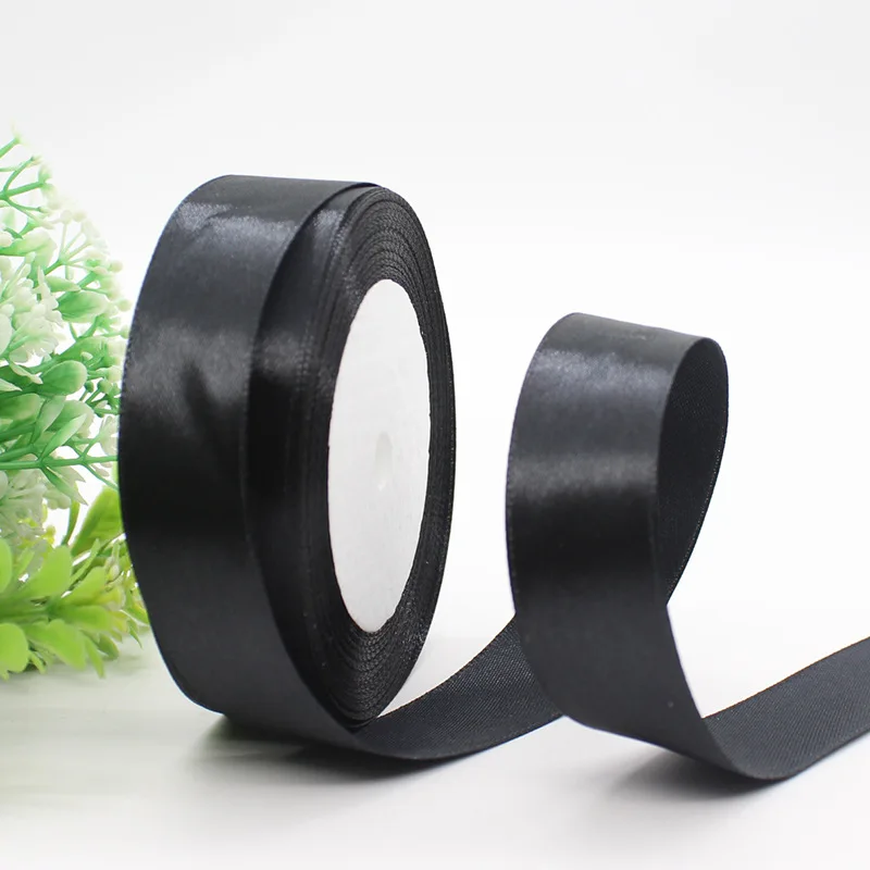 25Yards Black Satin Ribbons DIY Artificial Silk Roses Supplies Handicraft Sewing Accessories Material Gift Wrapping Ribbon