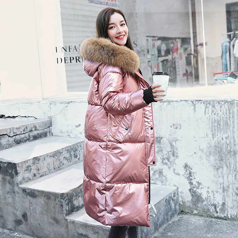 

Nice Winter Long Down Jacket For Women Oversized Hooded Solid Overcoat Female With Fur Collar Plus Size Casual Women's Coat