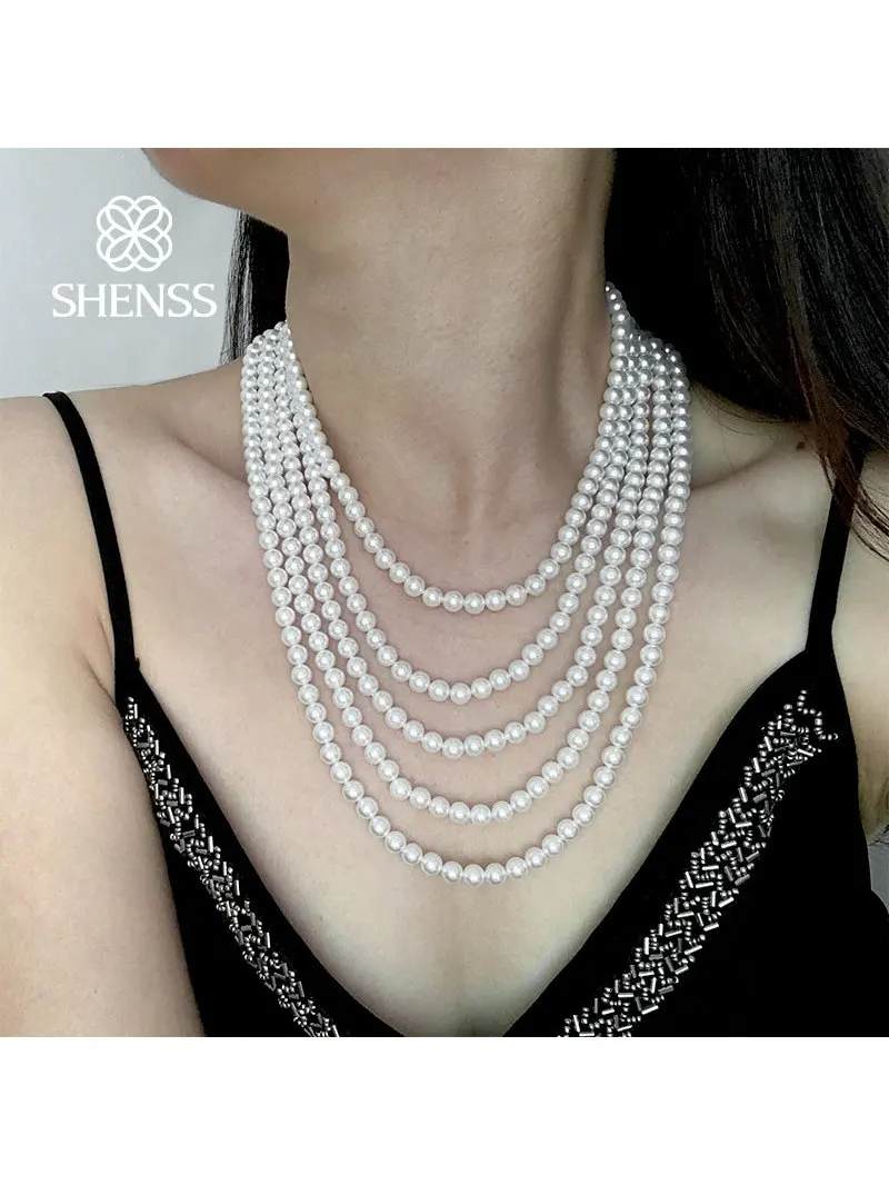 

Elegant Silver 925 Jewelry 6mm Imitation Pearl 40/45/50/55/75/90/120/135cm 925 Sterling Silver Buckle Necklace for Women