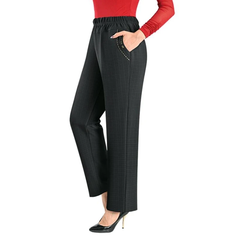 

Fall/Winter Pants Woman Elastic High Waist Straight Trousers Ladies Fashion Mother Pants Outer Wear Casual Pants Women