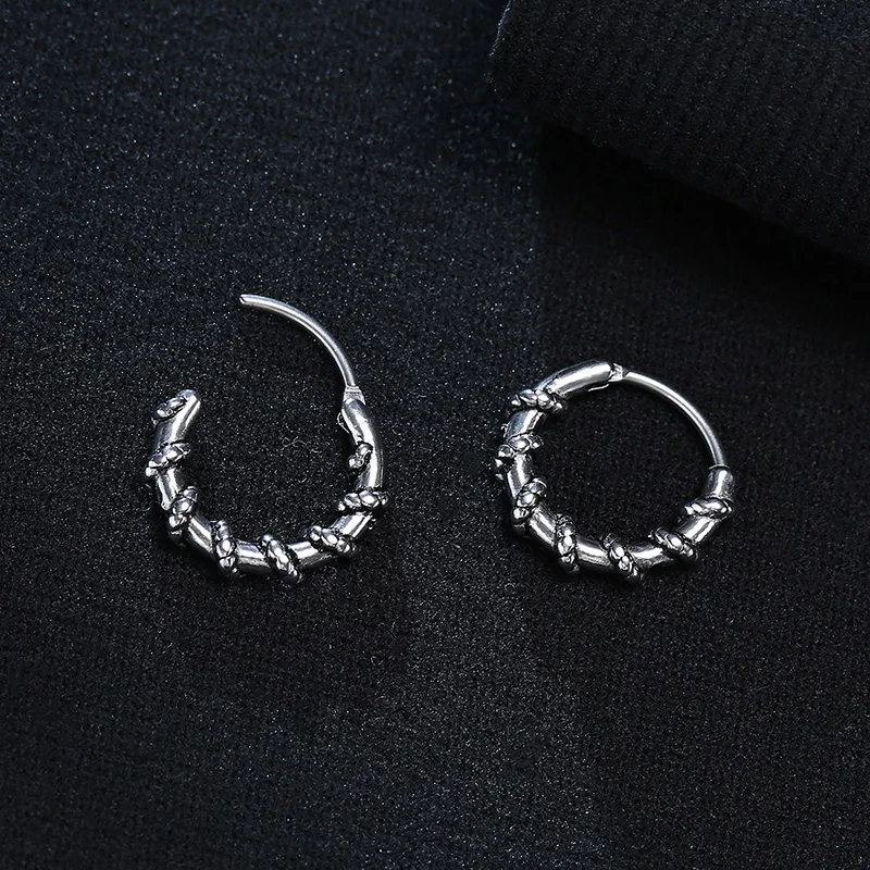 Hoop Earring Mens, Viking Coiled Rope Huggie Hoop Earing ,Stainless Steel Hoops Earrings,for Men Jewelry
