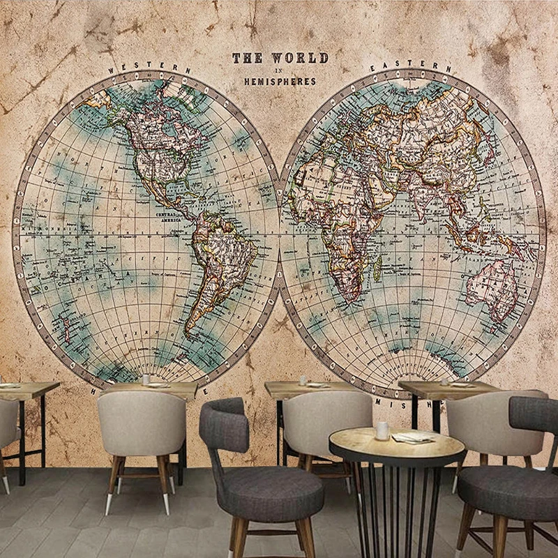 

Custom Photo Wallpaper Retro Nostalgic World Map Murals Restaurant Cafe Study Wall Painting 3D Self-Adhesive Waterproof Sticker